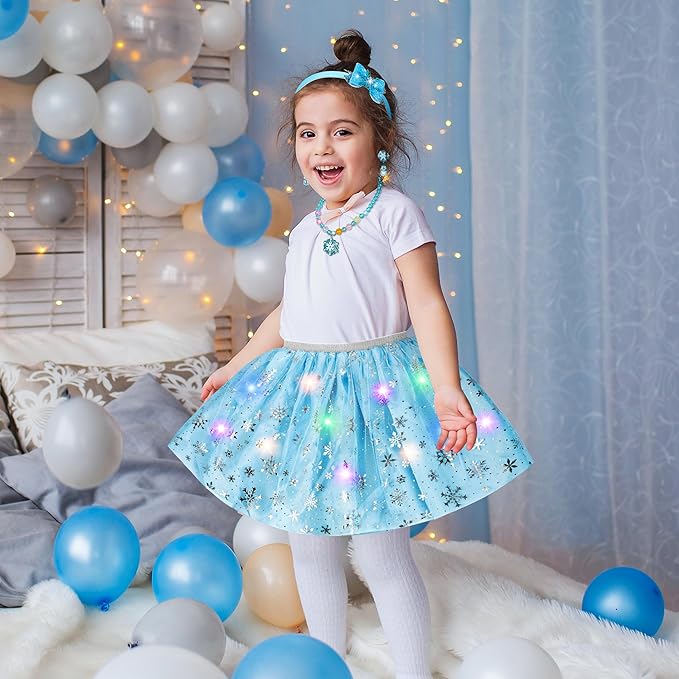 LJZJ Princess Dress Up for Girls, Toddler Toys for Ages 3-8, 3 PCS Light Up Toddler Dress Up Clothes with Accessories, Kids Toys for 3 4 5 6 7 8 years Girl Christmas Halloween Birthday Gift