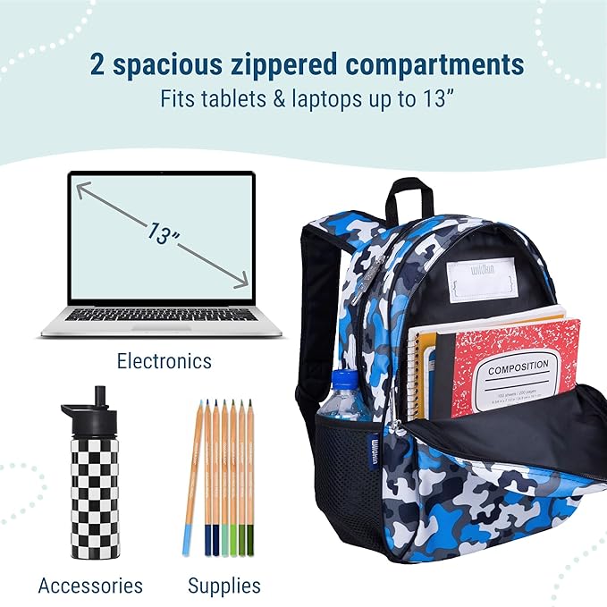 Wildkin 15-inch Kids Backpack – Durable, Padded, Adjustable for School & Travel - Blue Camo