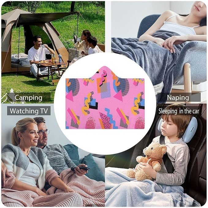 80s 90s Vintage Retro Wearable Blanket Flannel Hooded Blankets Soft Warm Blanket Hoodie for Room Couch Bed Office