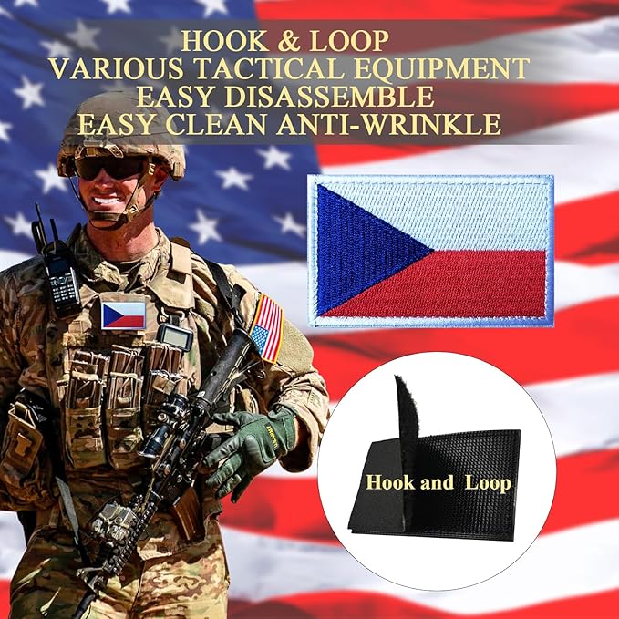 EmWoot 2PCS Czech Flag Patch Embroidered Morale Patch Military Tactical Patches Hook and Loop