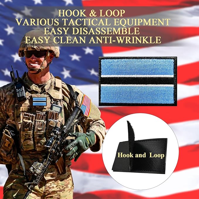 EmWoot 2PCS Botswana Flag Patch Embroidered Morale Patch Military Tactical Patches Hook and Loop Applique Fastener