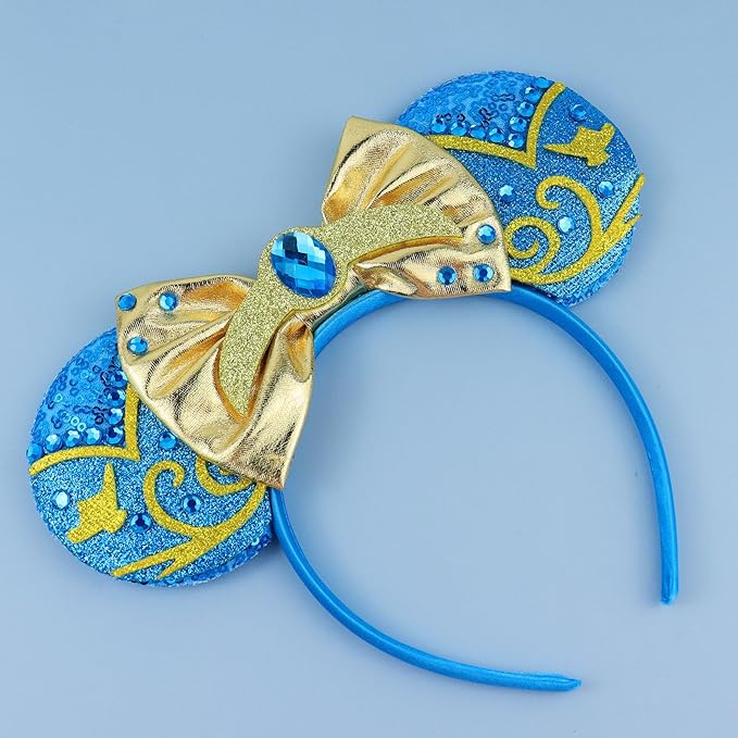 LIHELEI Mouse Ears Headband, Princess Jasmine Headbands for Women Birthday Party, Sequin Bows Headwear Hair Accessories for Women - Aladdin blue Headband