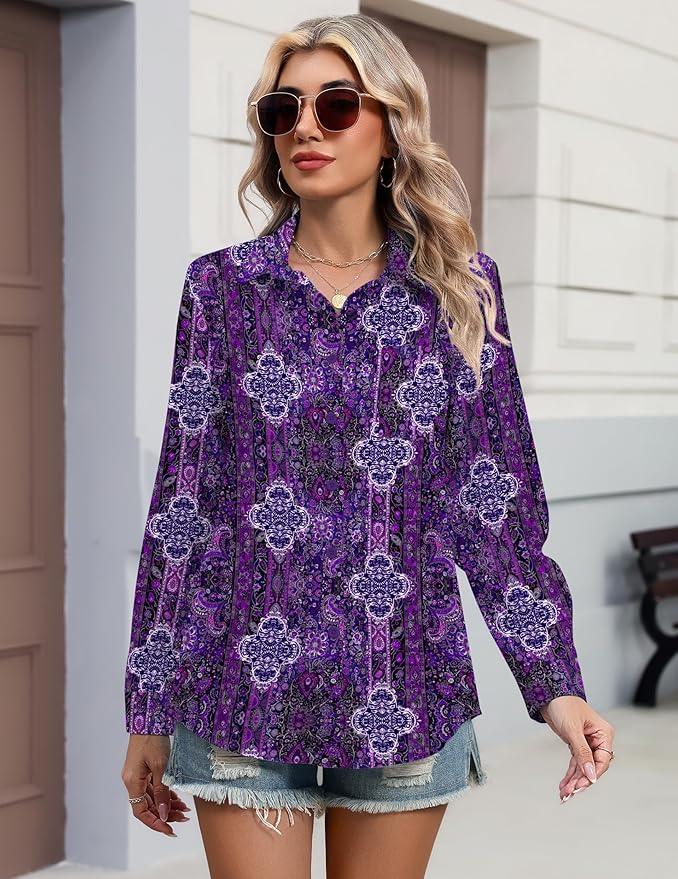 HOTOUCH Button Down Shirts for Women Long Sleeve Blouse Dressy Casual Business Work Tops with Pocket