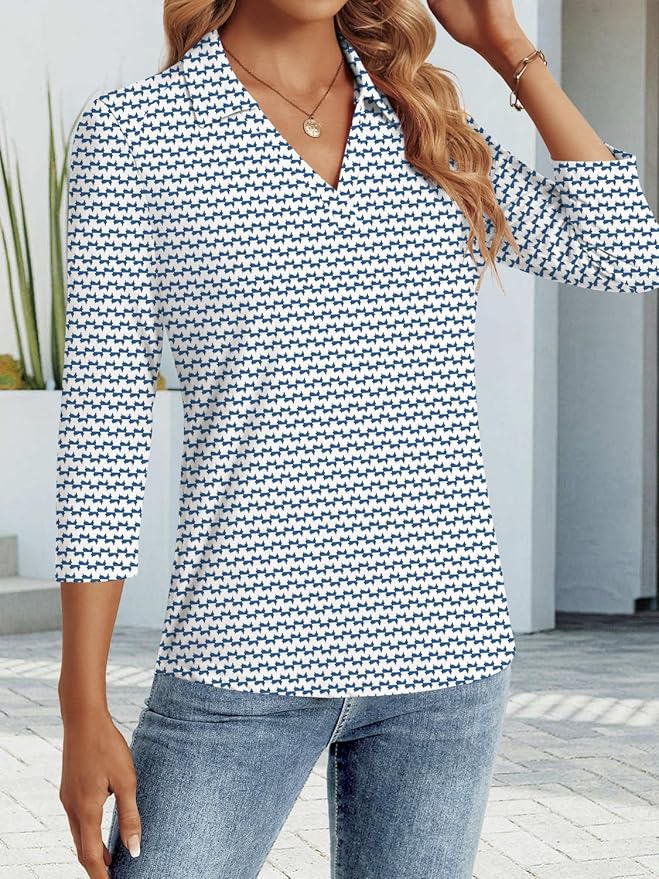 3/4 Length Sleeve Womens Tops Dressy Casual V Neck Polo Shirts Business Work Blouses 2025 Trendy Tunic Top