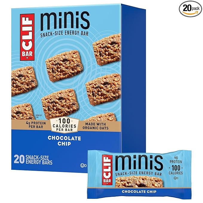 CLIF BAR Minis - Chocolate Chip - Made with Organic Oats - 4g Protein - Non-GMO - Plant Based - Snack-Size Energy Bars - 0.99 oz. (20 Pack)