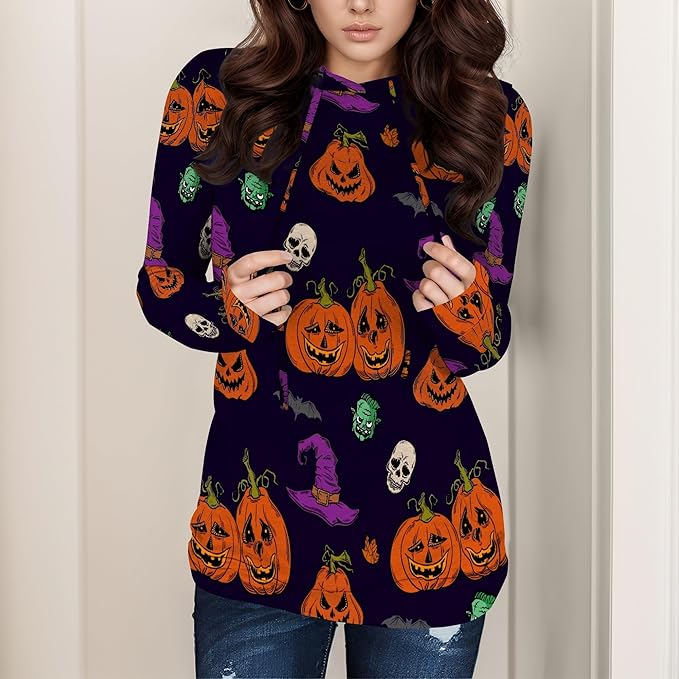domirica Halloween Womens Pullover Sweatshirts Trendy Drawstring Fall Sweatshirt Halloween Best Gift For Wife And Daughter