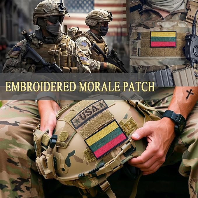 EmWoot 2PCS Lithuania Flag Patch Embroidered Morale Patch Military Tactical Patches Hook and Loop