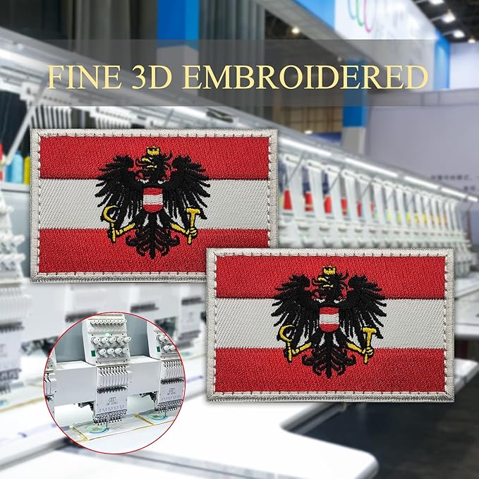 EmWoot 2PCS Austria Flag Patch Austrian Emblem Embroidered Morale Patch Military Tactical Patches Hook and Loop Applique Fastener