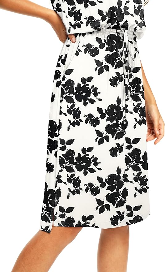 Simier Fariry Womens Spring Hide Belly Knee Length Travel Dress Pocket Summer Short Sleeve Midi Work Casual Outfits