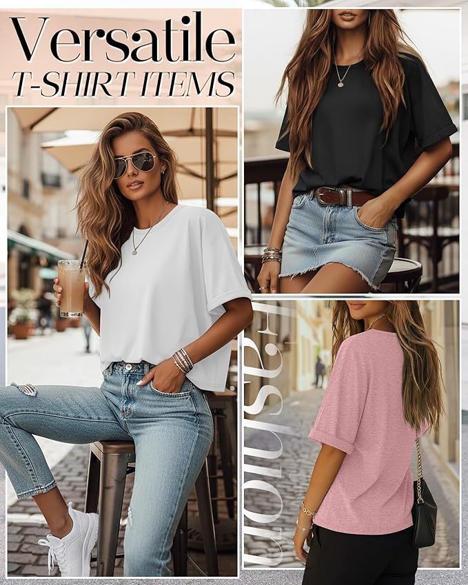 Riyiper 3 Pack Women's Oversized T-Shirt Half Sleeve Summer Tees Casual Loose Fit Crew Neck Basic Tops