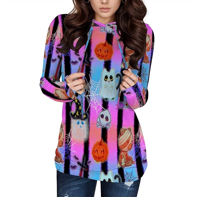 domirica Halloween Sweatshirts For Women Long Sleeve Spooky Graphic Sweatshirts Pumpkin Pullover Halloween Party Club Wear