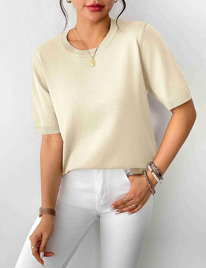 Zeagoo Womens Summer Short Sleeve Tops Crew Neck Lightweight Pullover Sweaters Loose Dressy Casual Blouse Basic Clothes