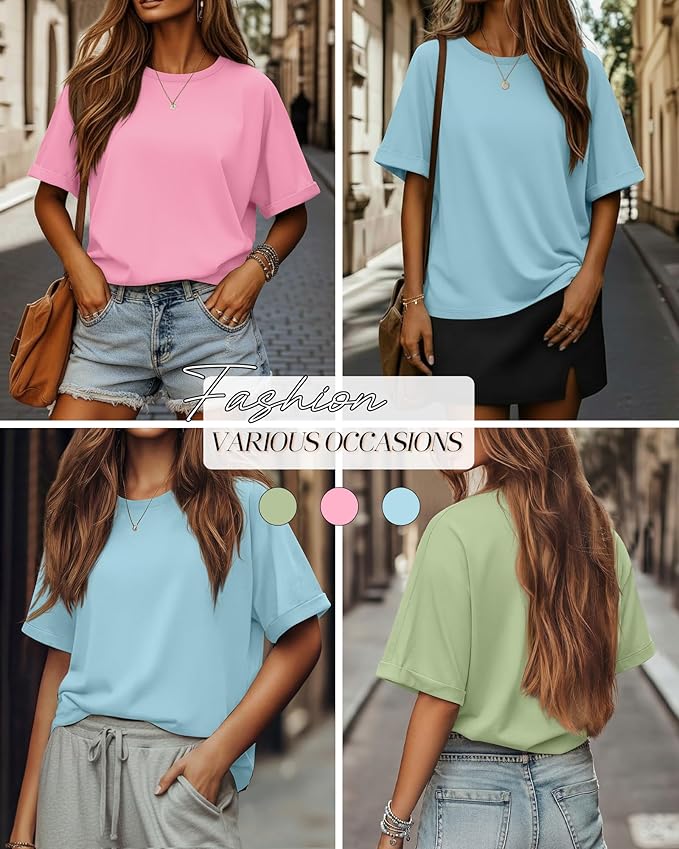 Riyiper 3 Pack Women's Oversized T-Shirt Half Sleeve Summer Tees Casual Loose Fit Crew Neck Basic Tops