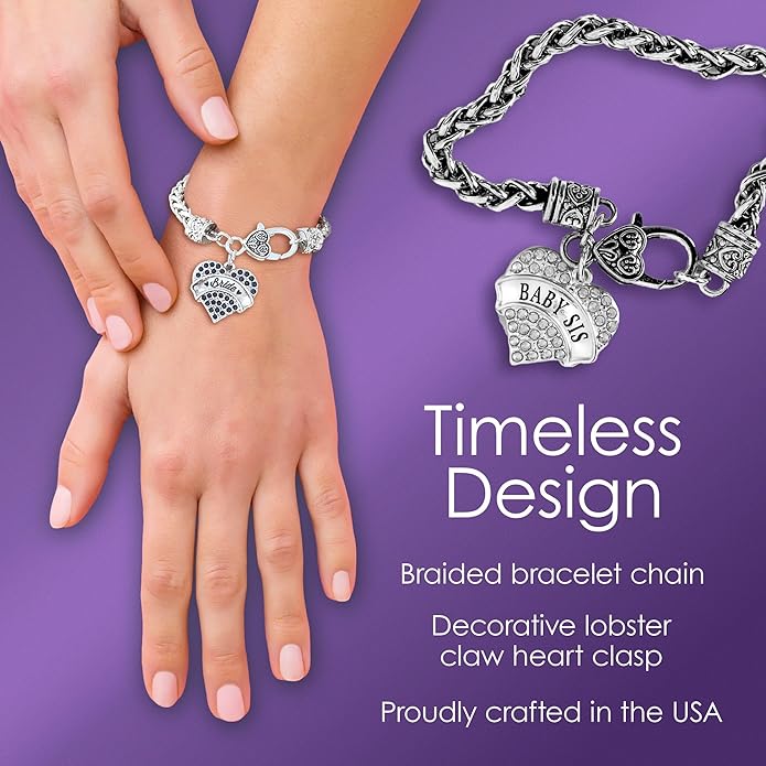 Inspired Silver - Silver Pave Heart Charm Bracelet with Cubic Zirconia Jewelry
