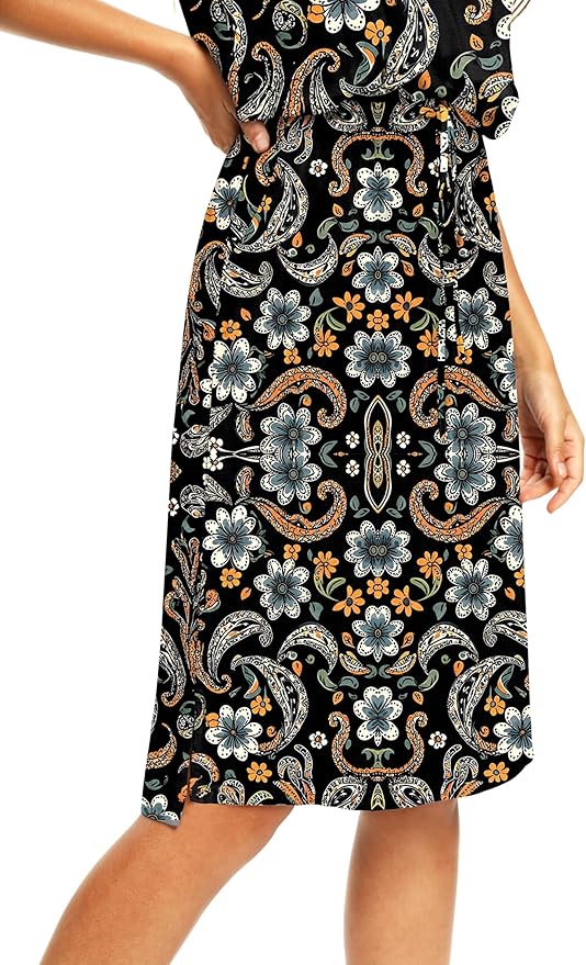Simier Fariry Womens Spring Hide Belly Knee Length Travel Dress Pocket Summer Short Sleeve Midi Work Casual Outfits