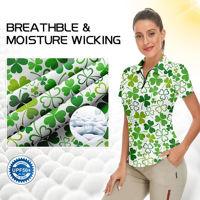 Women's Golf Shirt Short Sleeve Tennis Shirt Quarter Zip Golf Pullover Golf Polo Shirts Argyle Tops