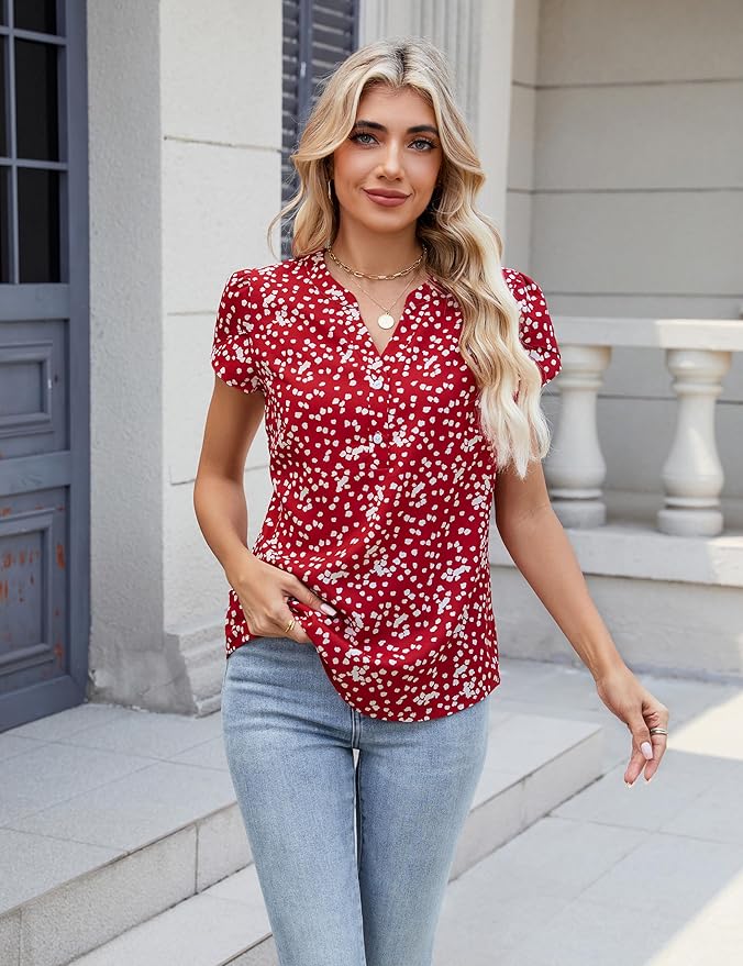 Blooming Jelly Women's Dressy Casual Tops Business Work Blouses White Button Down Shirts Cap Sleeve V Neck Tshirt