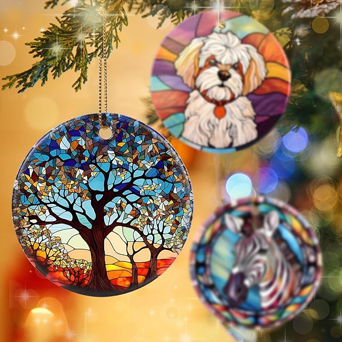 Jocidea Tree of Life Ornament, 2.8" Ceramic Christmas Keepsake Ornaments, Holiday Decor Gifts