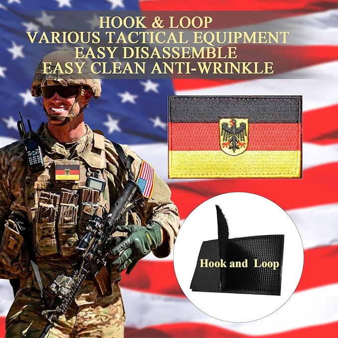 EmWoot 2PCS Germany Flag Emblem Patch Embroidered Morale Patch Military Tactical Patches Hook and Loop(Emblem)