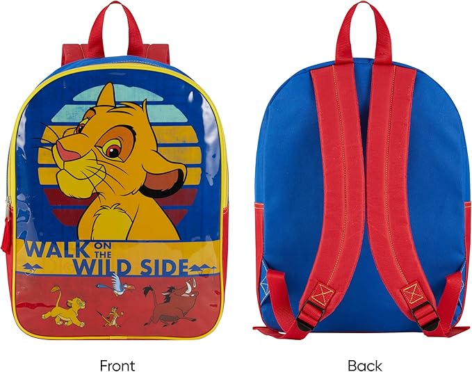 Disney Lion King Backpack for Kids 15” | Bookbag for Boys and Girls | Padded Straps & Large Zip Compartment | Lion King School Supplies