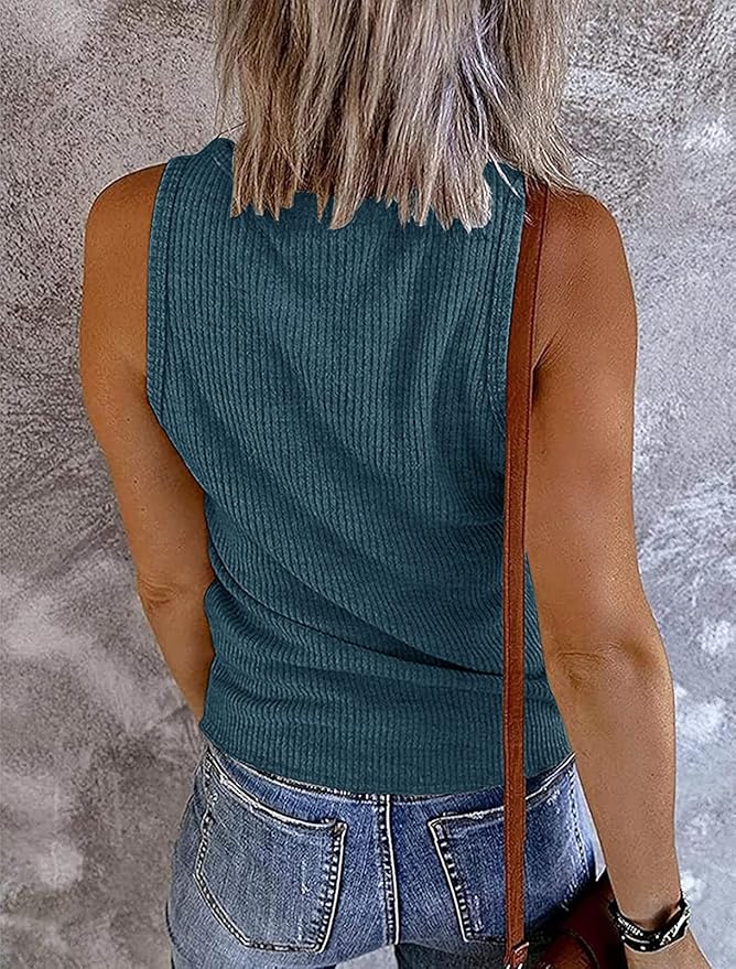 MEROKEETY Women's 2026 Summer Sleeveless Tank Tops V Neck Ribbed Dressy Casual Henley Shirts Button Loose Cami Tees