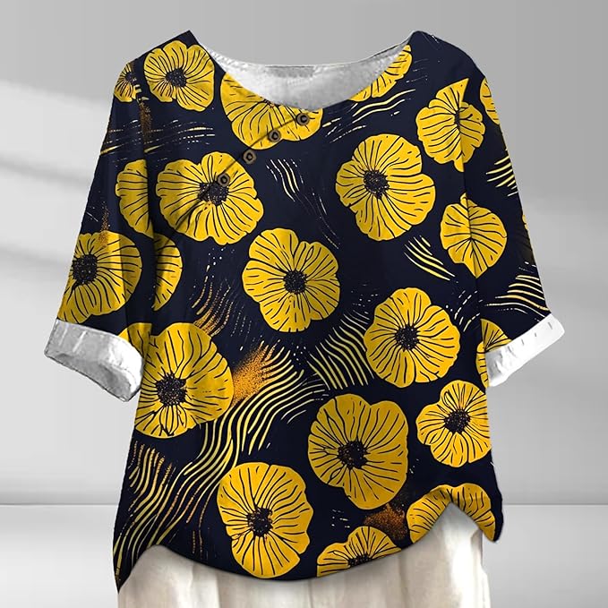 Women's Shirts Dressy Casual Asymmetric Side Button Down Design Tops Summer Loose Fit Crewneck Graphic Tees