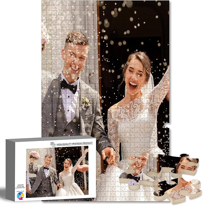 Custom Puzzle from Photos, Personalized Photo Puzzle 1000/1500 Pieces with Picture and Text, Personalized Gifts for Couple Family Wedding Kids Pet (1000 PCS-Vertical)