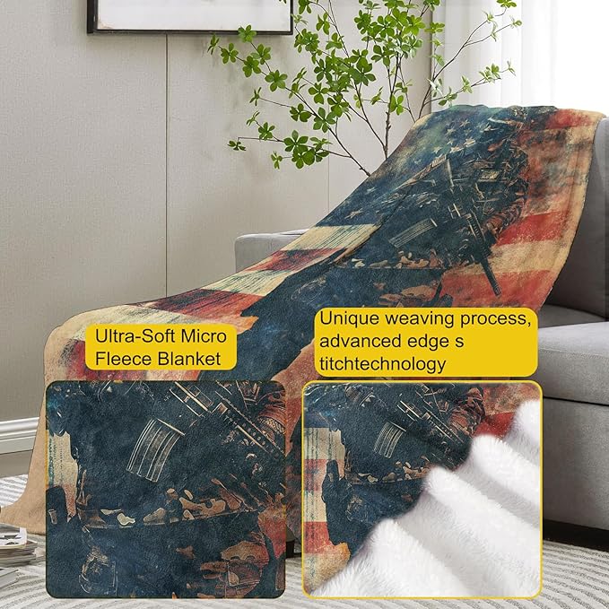 Police Blanket, Soft Warm Lightweight Cozy Plush American Flag Throw for Bed, Sofa, Office, Home Decor, Graduation Gifts for Dad, Son, Husband, Men 50"x40"
