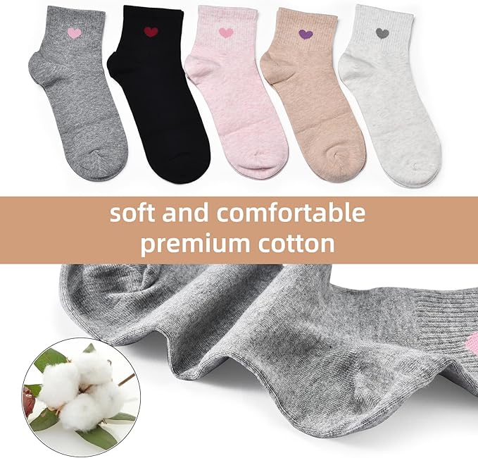 Corlap Women's Cute Cotton Crew Athletic Running Socks - Ankle High, Novelty Fun Heart Design 5-Pairs (Gift Box)