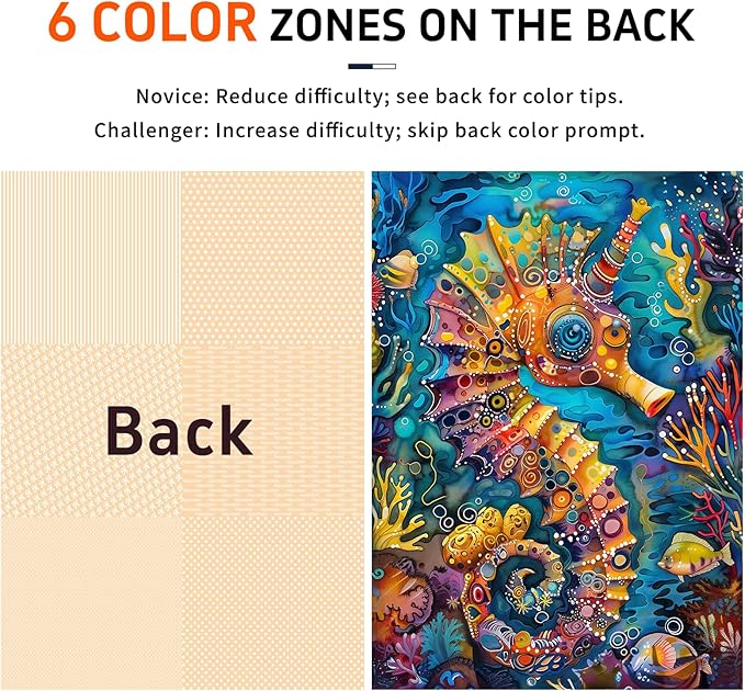 Naturelish 1000 Piece Jigsaw Puzzle for Adults - Vibrant Seahorse Design, 1000 Pieces Challenging & Colorful Art Puzzle for Adults, Color-Coded Back, Puzzle Gift-Ready 19.25 x 26.65 in