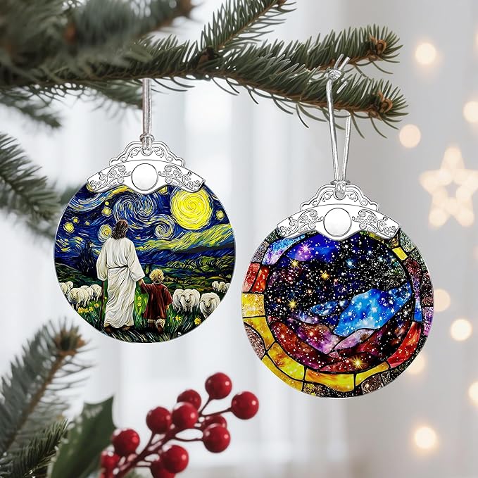 Space Milky Way Stained Glass Ornament – Christmas Ornament, Christmas Tree Decoration & Galaxy Home Decor, Xmas Gift, Housewarming Gift, Gifts for Space Lovers, Friends or Family