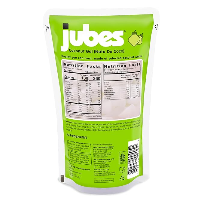 Jubes Pandan Nata de Coco Jelly Cubes, 12.7 oz Pack of 6, Coconut Gel in Syrup, Pandan Coconut Cubes for Sago, Bubble Tea, Boba, Desserts, Yogurt, Ice Cream