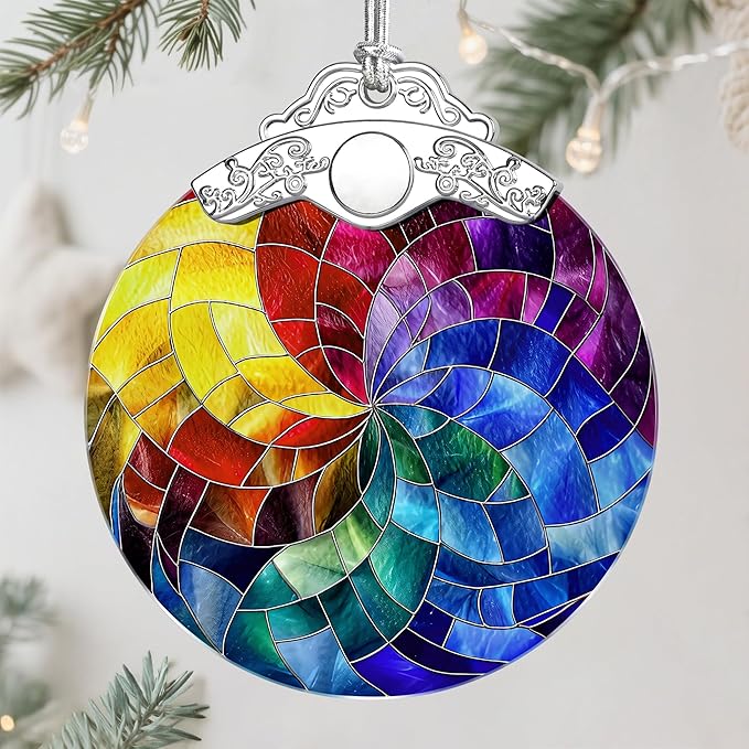 Rainbow Spiral Stained Glass Ornament – Christmas Ornament, Christmas Tree Decoration & Perfect Holiday Ornament, Xmas Gift, Housewarming Gift, Gifts for Art Lovers, Friends, Neighbor, Coworker