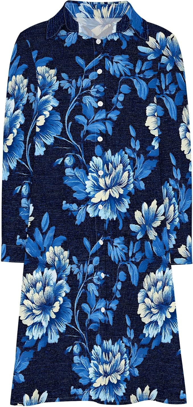 Shirt Dresses for Women 2025 Summer Long Sleeve Casual Plus Size Floral Printed Beach Vacation Dress with Pockets