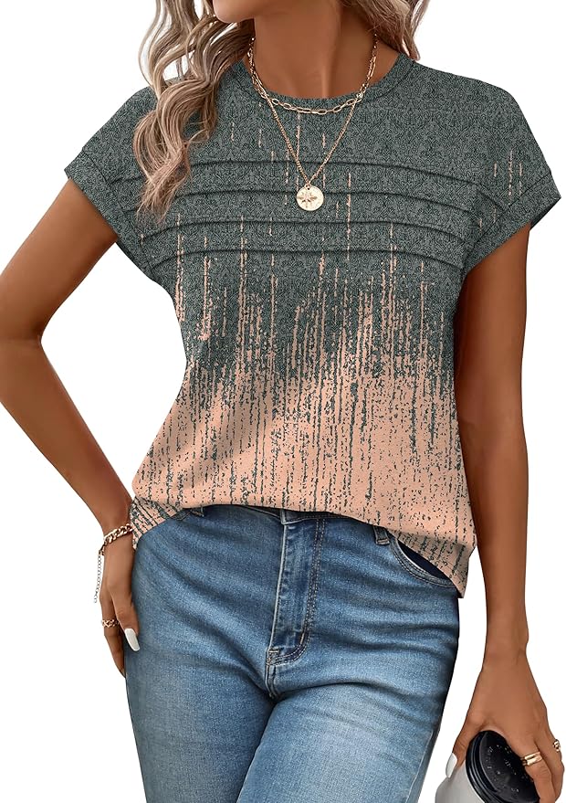 WEESO Womens Summer Tops Trendy 2026 Cap Sleeve T Shirts Crew Neck Pleated Front Beach Vacation Clothes Fashion