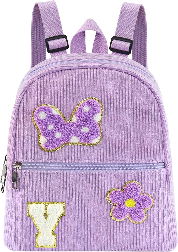 2 3 4 5 6 Year Old Girl Gifts Chenille Initial Mouse Bow Mini Backpack, Corduroy Toddler Backpacks Christmas Birthday Gifts for Girls 2-4 5-6, Purple Mini Diaper Bag Must Haves for Park Travel Y