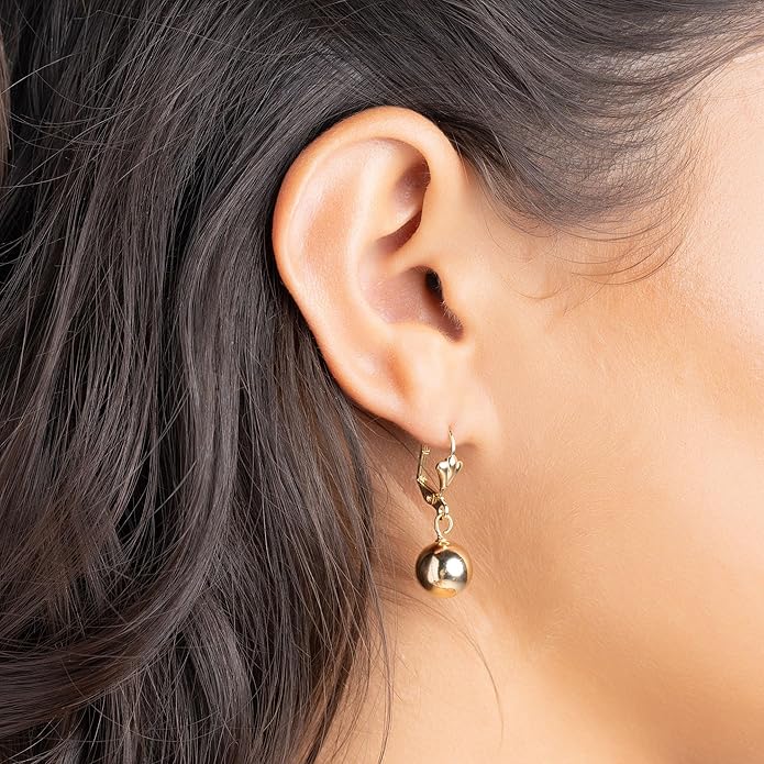 Barzel 18K Gold Plated Dangling Ball Drop Earrings, 8-12mm Sizes, Gold Plated, Tarnish Free, Made in Brazil