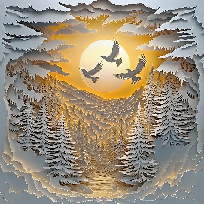 Saralluna Puzzle for Adults 1024 Pieces, 3D Paper-Cut Winter Forest Sunset Jigsaw Puzzle, Challening Impossible Difficult Hard Fun 1000 Pieces Jigsaw Puzzles for Adults