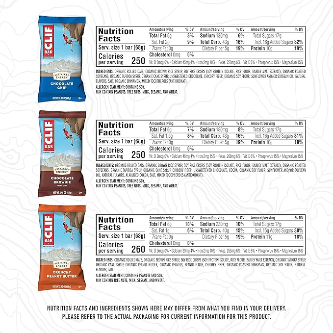 CLIF BAR - Energy Protein Bars - Variety Pack - 3 Flavors - Made with Organic Oats - Energy Bars - Non-GMO - (30 Pack)