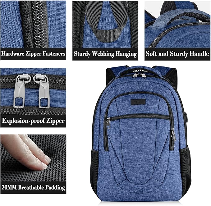 Backpack for Women and Men, Extra Large School Backpacks for Teens, Water Resistant Back Pack with USB Charging Port Fits 17 Inch Laptop, Business Anti Theft Sturdy Computer Bag Gifts, Blue