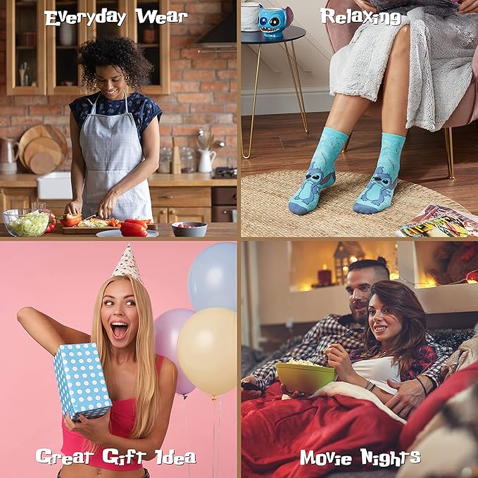 Disney Stitch Socks Gifts for Women Teens, US Size 4-9, Baby Yoda Pack of 5 Fuzzy Casual Crew Socks for Home Sleep Winter
