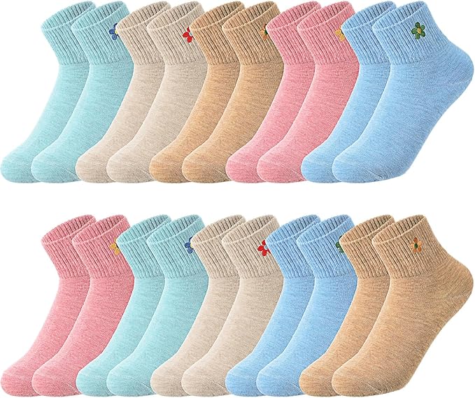 Eurzom 10 Pairs Socks Womens Crew Elastic Ankle Length Cotton Socks Aesthetic Cute Lightweight Low Cut Gifts for Women