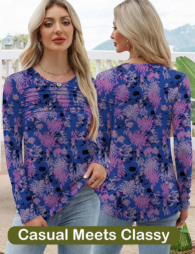 Blouses for Women Dressy Casual Long Sleeve Fall Fashion Tops Trendy Outfits for Work Office Shirts Thicker Clothes