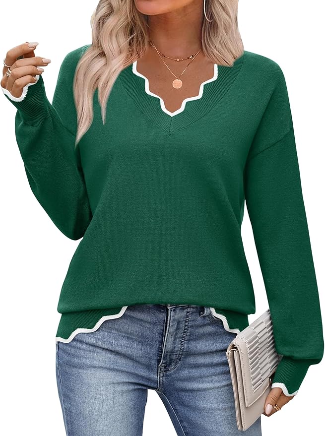 Zeagoo Women's 2026 Fall V Neck Sweater Casual Long Sleeve Lightweight Ribbed Knit Pullover Sweaters Dressy Casual Tops