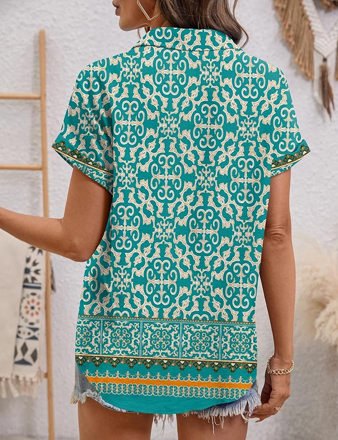 LOMON Women Blouses Spring Summer Tops for Women 2026 Short Sleeve V Neck Dressy Casual Collared Shirts Work Office