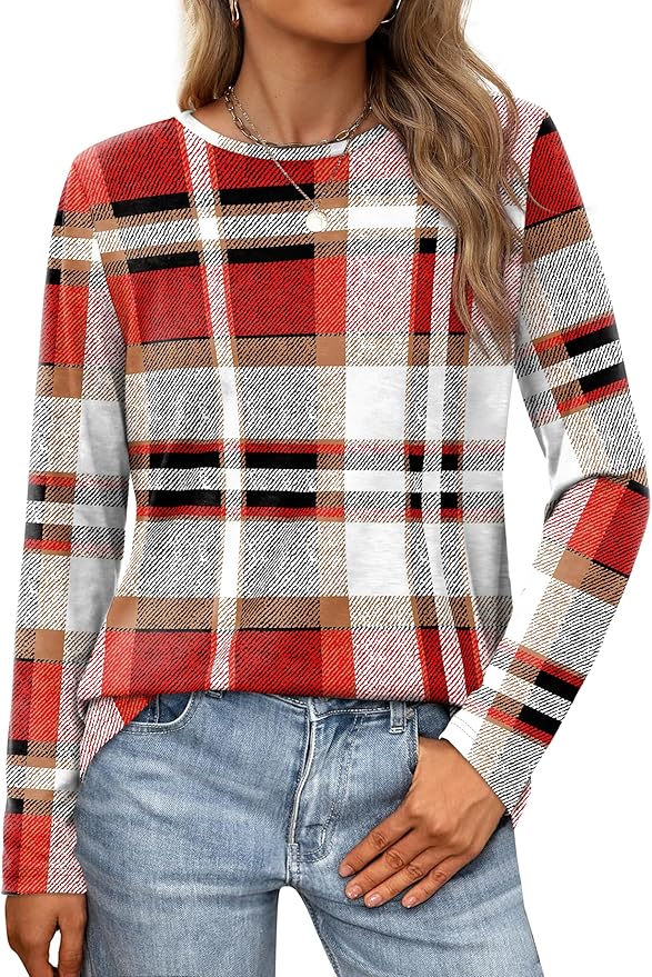 XIEERDUO Long Sleeve Shirts for Women Casual Crew Neck Basic Fall Tops Loose Fit Comfy
