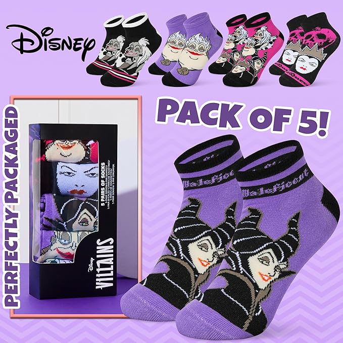 Disney Stitch Ankle Socks for Women, Teens US Size 4–9, Pack of 5 Casual Ladies Socks, Gifts for Her