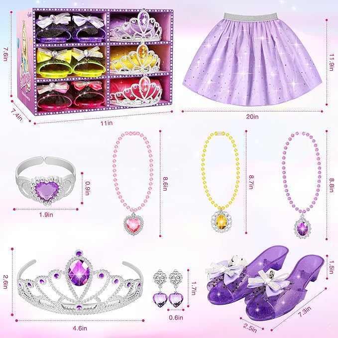 LJZJ Princess Dress Up Toys & Jewelry Boutique - Costumes Set incl Skirts, Shoes, Crowns, Accessories - Ideal Girls Role Play Gift for 3 4 5 6 Year Toddler Birthday Parties Party Favors