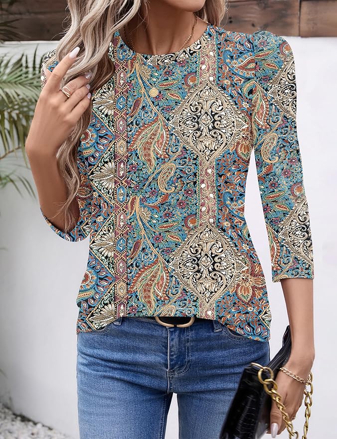 Ivicoer 3/4 Length Sleeve Womens Tops Summer Spring Tops for Women 2025 Puff Lace Sleeve Shirts Blouses