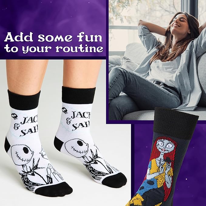 Disney Socks for Women and Teens, Pack of 5 or 6, US Size 4‑9, Soft and Breathable Novelty Socks Cozy Gifts for Women